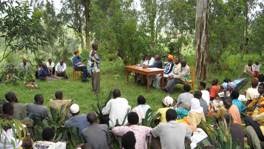 A gacaca court in session in Ruhango, Rwanda.